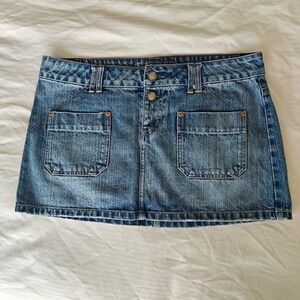 Y2K American Eagle Denim Mini Skirt Womens 10 Grunge 90s Distressed Low Rise VTG
